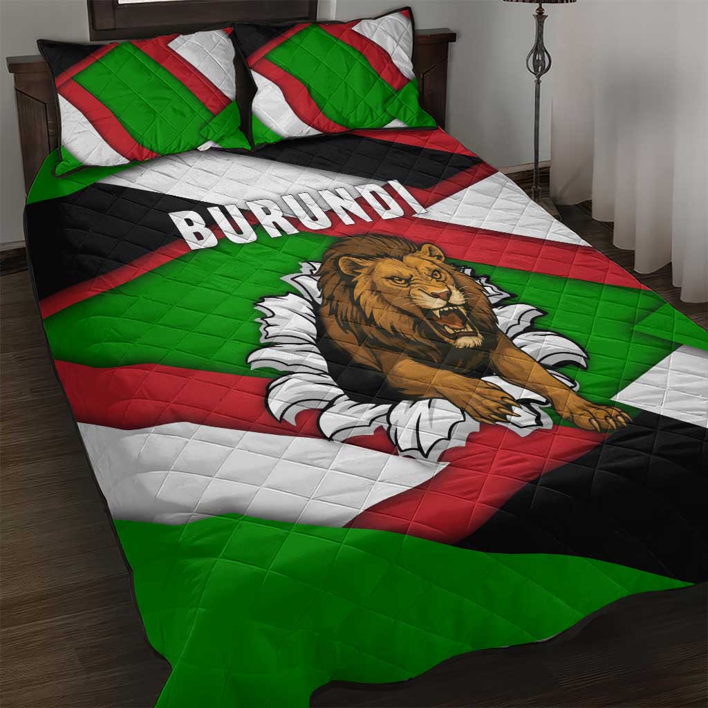 Burundi Roaring Lion Quilt Bed Set with National Flag Colors