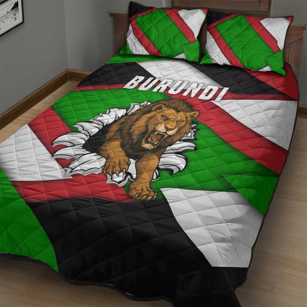 Burundi Roaring Lion Quilt Bed Set with National Flag Colors