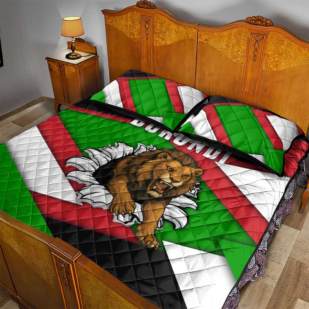 Burundi Roaring Lion Quilt Bed Set with National Flag Colors