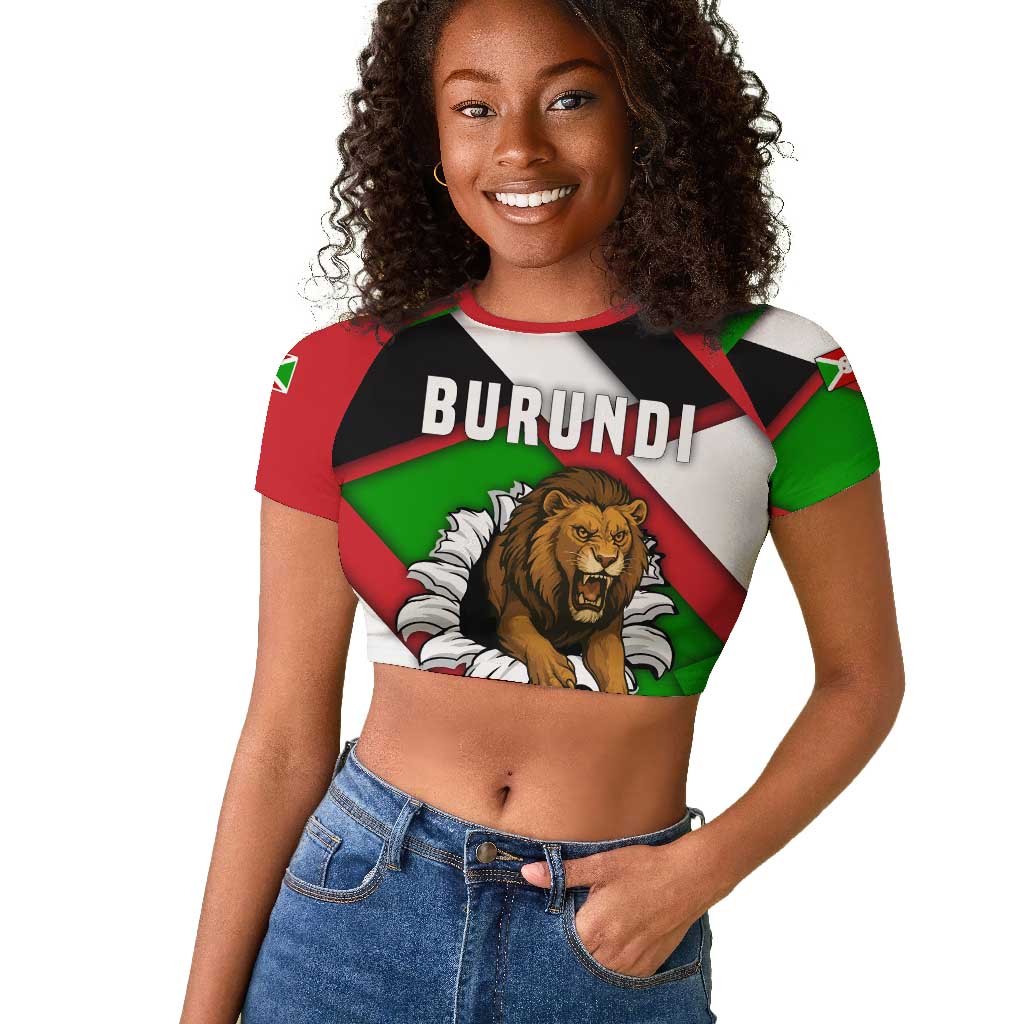 Burundi Roaring Lion Raglan Cropped T shirt with National Flag Colors