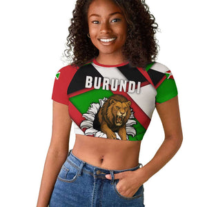 Burundi Roaring Lion Raglan Cropped T shirt with National Flag Colors