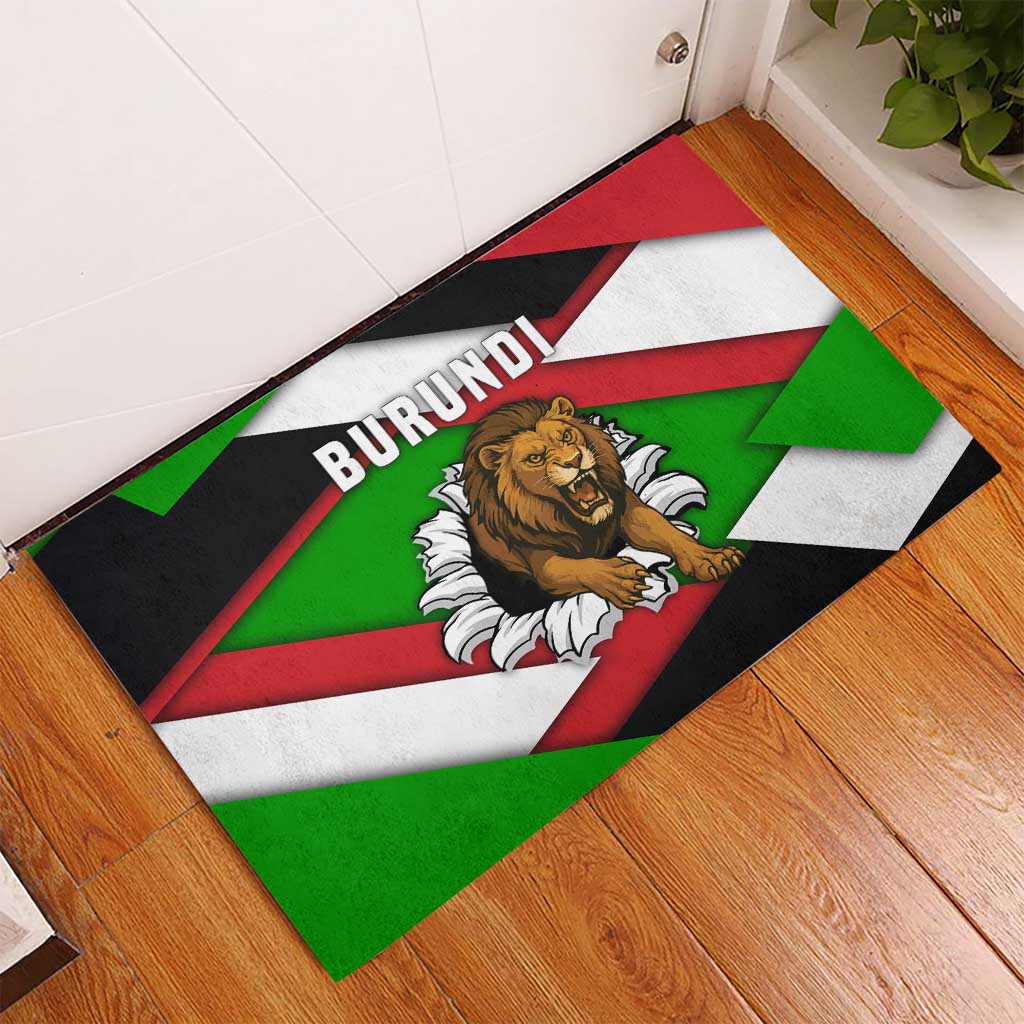 Burundi Roaring Lion Rubber Doormat with National Flag Colors
