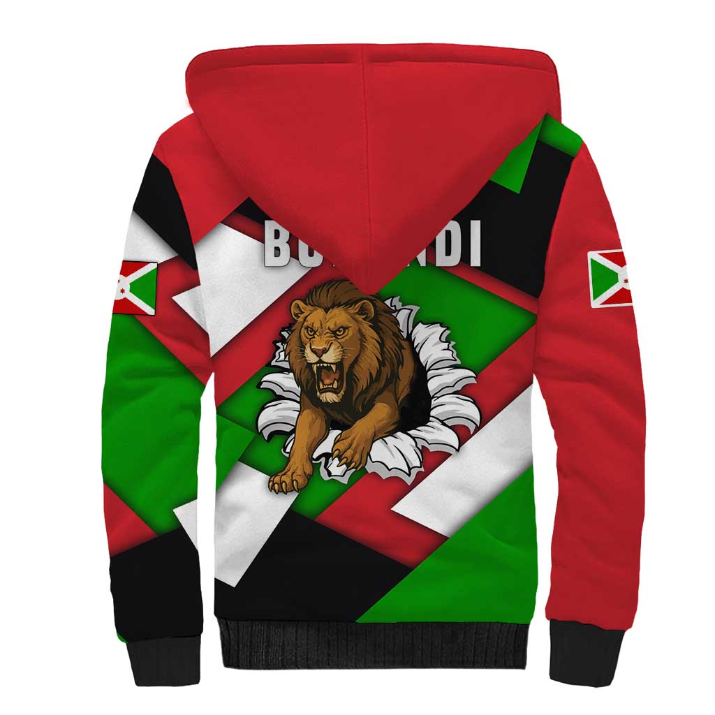 Burundi Roaring Lion Sherpa Hoodie with National Flag Colors