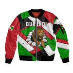 Burundi Roaring Lion Sleeve Zip Bomber Jacket with National Flag Colors