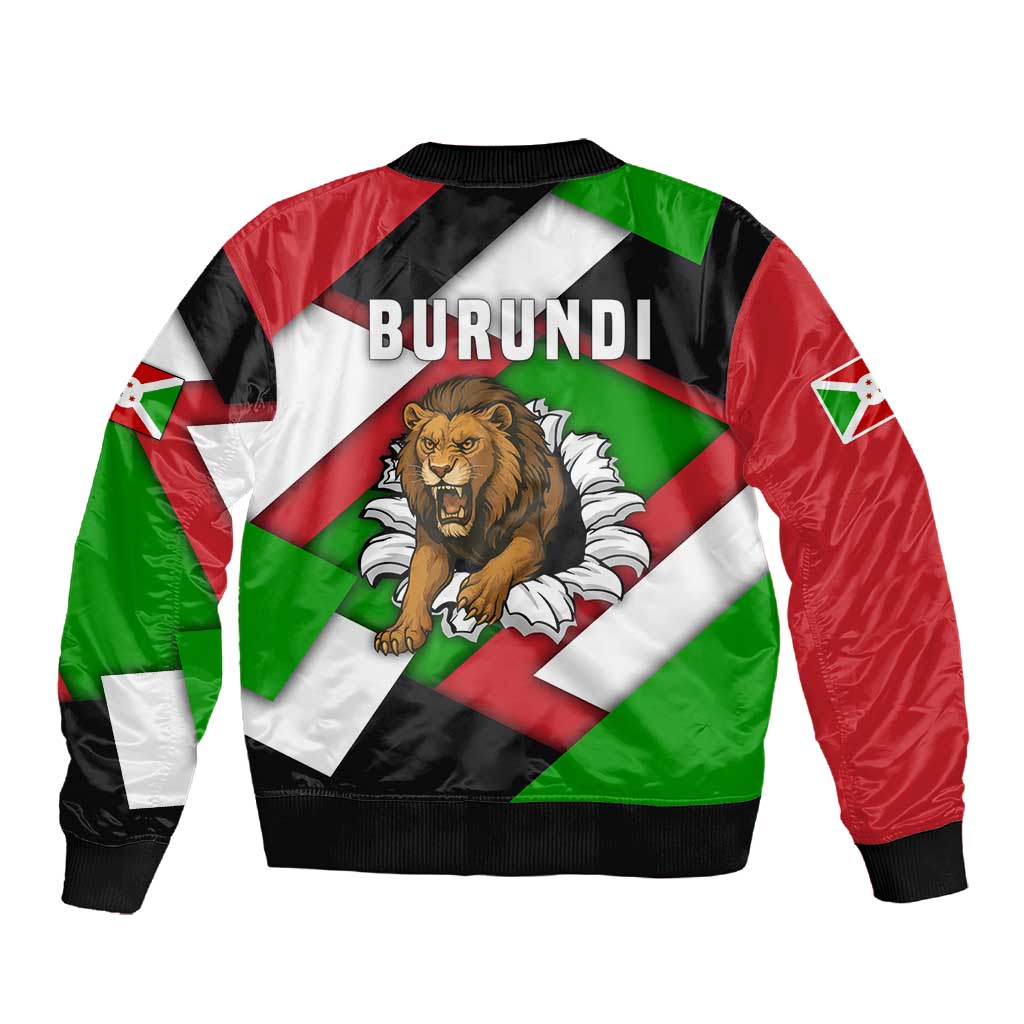 Burundi Roaring Lion Sleeve Zip Bomber Jacket with National Flag Colors