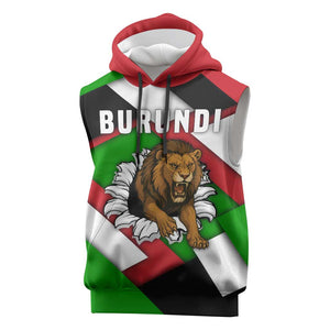 Burundi Roaring Lion Sleeveless Hoodie with National Flag Colors - African Pride