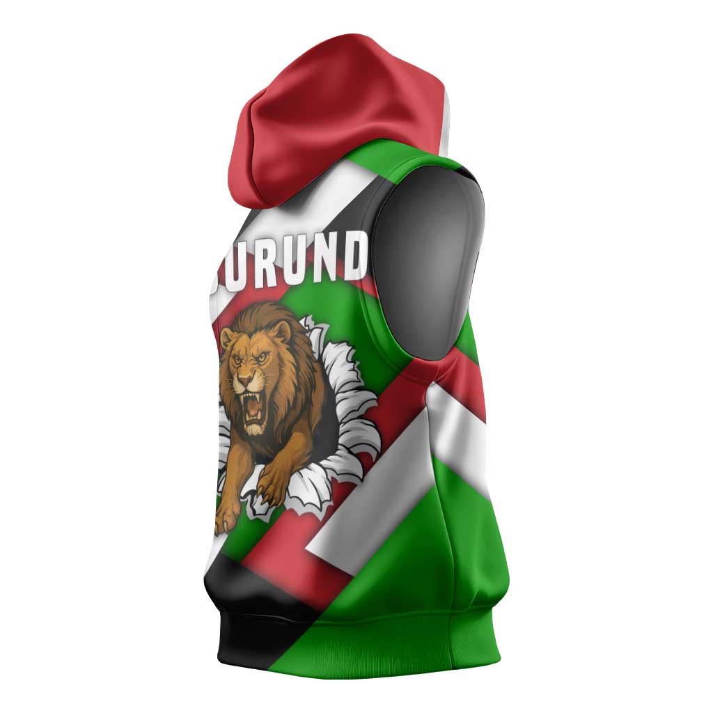 Burundi Roaring Lion Sleeveless Hoodie with National Flag Colors - African Pride