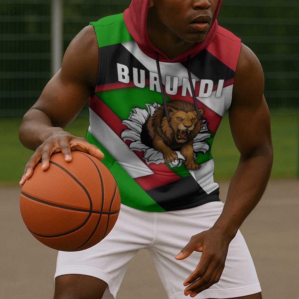 Burundi Roaring Lion Sleeveless Hoodie with National Flag Colors - African Pride