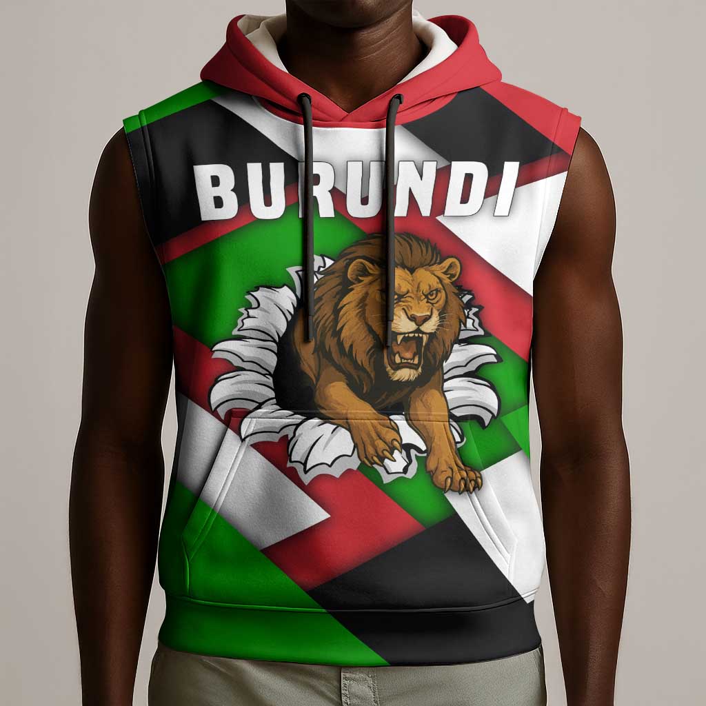 Burundi Roaring Lion Sleeveless Hoodie with National Flag Colors - African Pride
