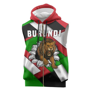 Burundi Roaring Lion Sleeveless Zip Hoodie with National Flag Colors - African Pride