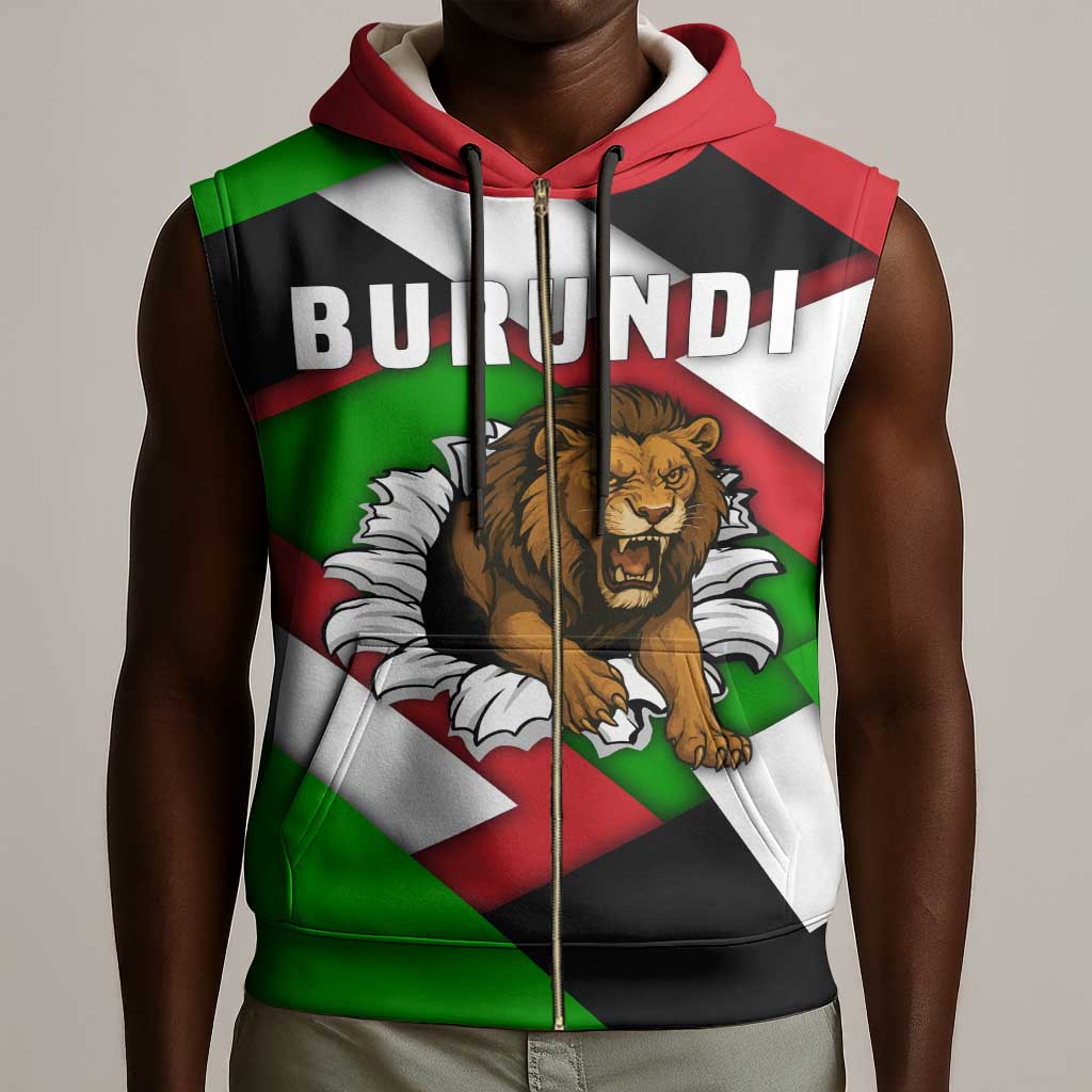 Burundi Roaring Lion Sleeveless Zip Hoodie with National Flag Colors - African Pride