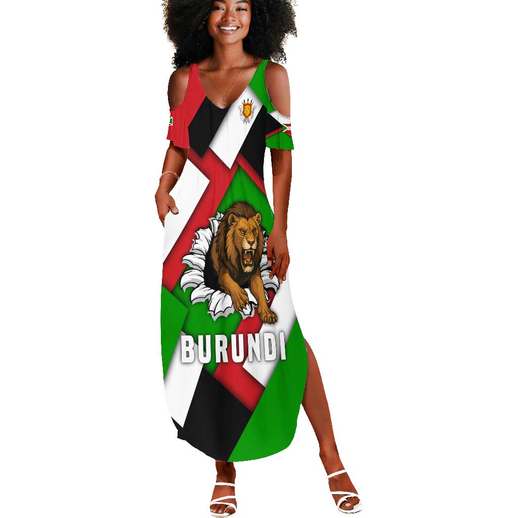 Burundi Roaring Lion Summer Maxi Dress with National Flag Colors