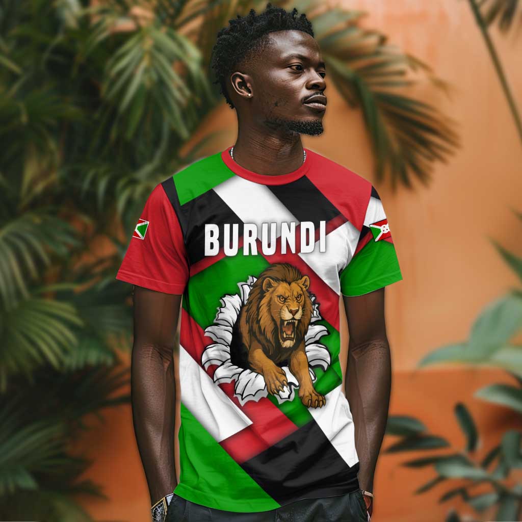 Burundi Roaring Lion T shirt with National Flag Colors