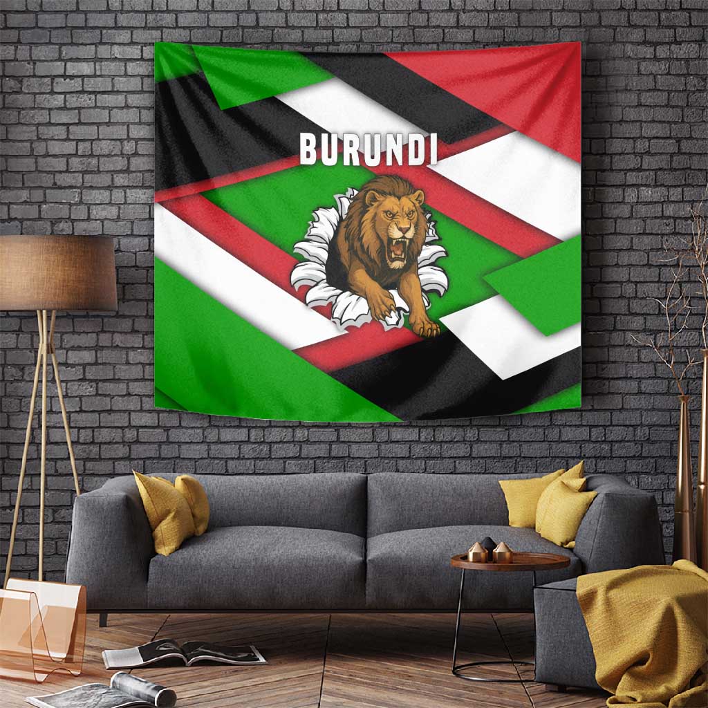 Burundi Roaring Lion Tapestry with National Flag Colors