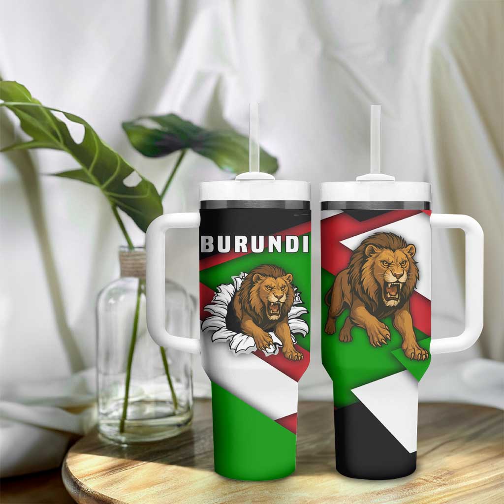 Burundi Roaring Lion Tumbler With Handle with National Flag Colors