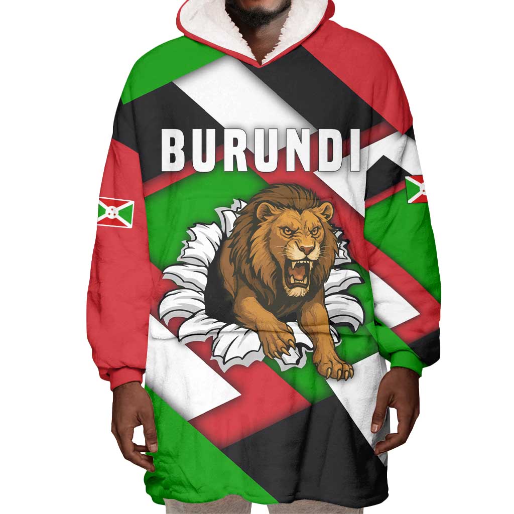 Burundi Roaring Lion Wearable Blanket Hoodie with National Flag Colors