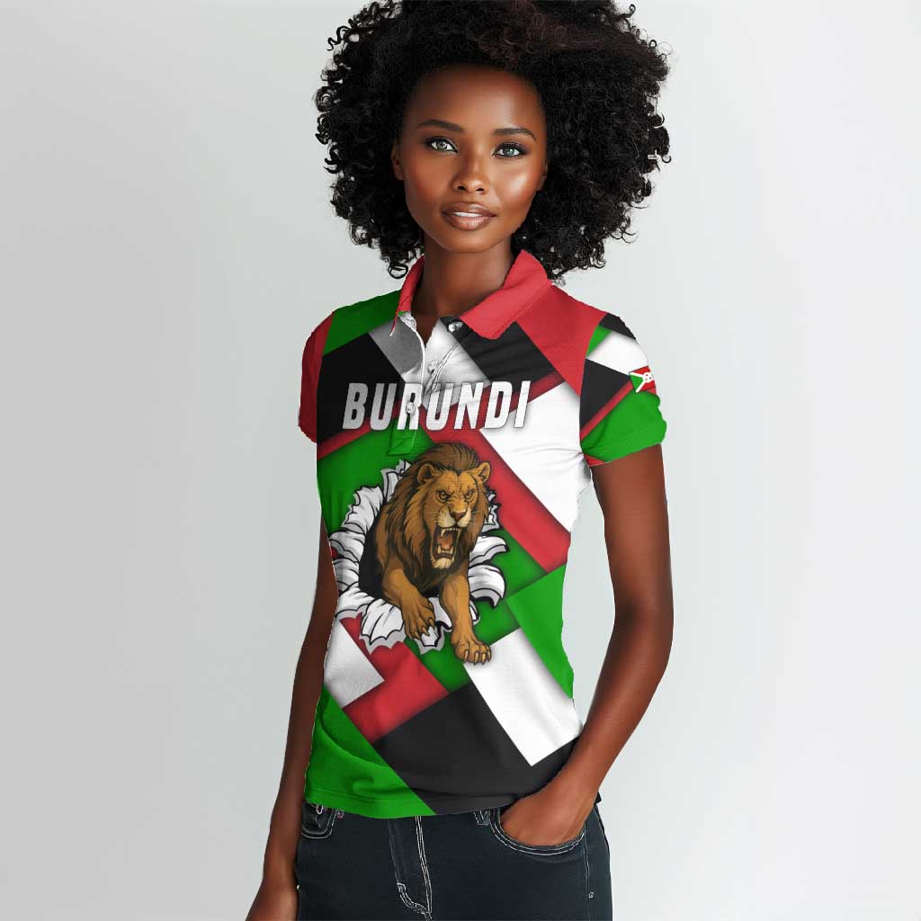Burundi Roaring Lion Women Polo Shirt with National Flag Colors