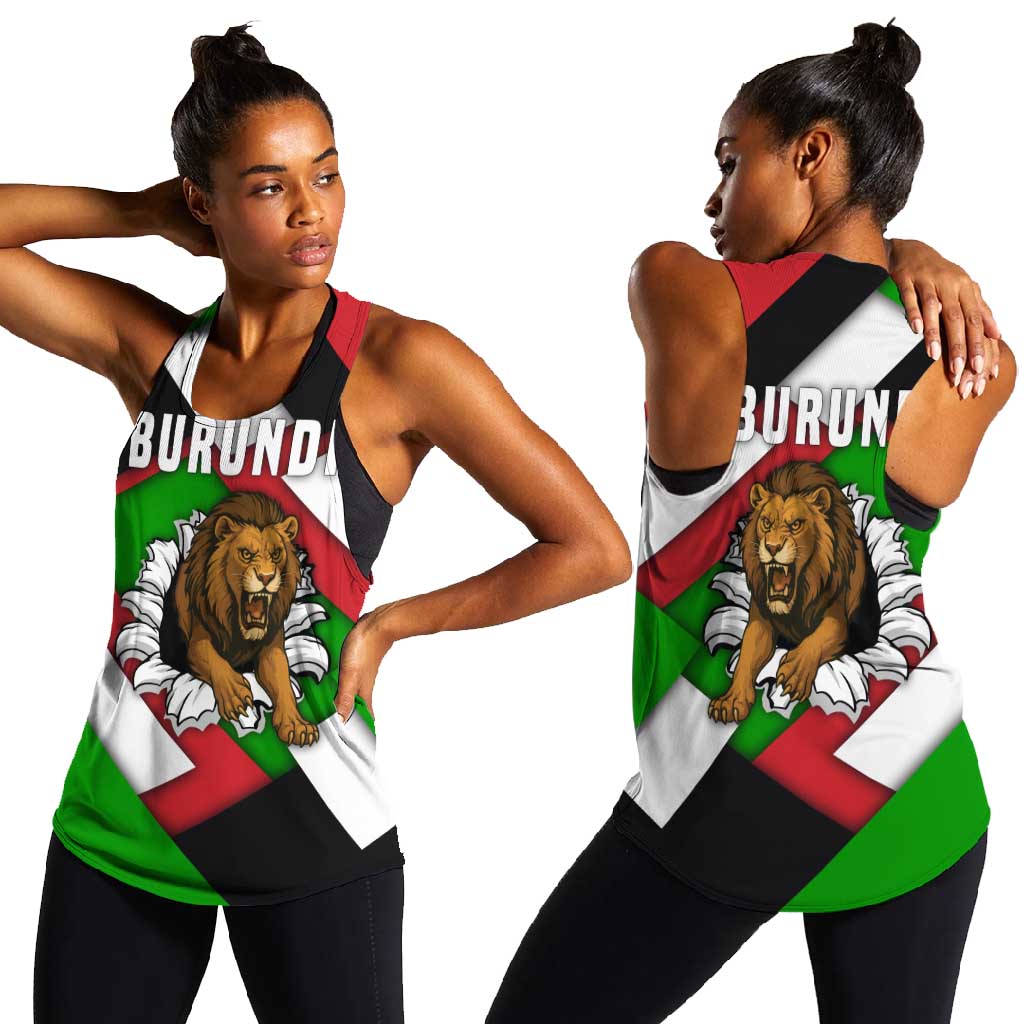 Burundi Roaring Lion Women Racerback Tank with National Flag Colors