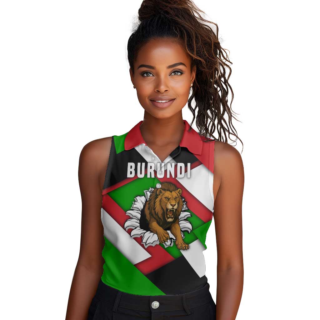 Burundi Roaring Lion Women Sleeveless Polo Shirt with National Flag Colors
