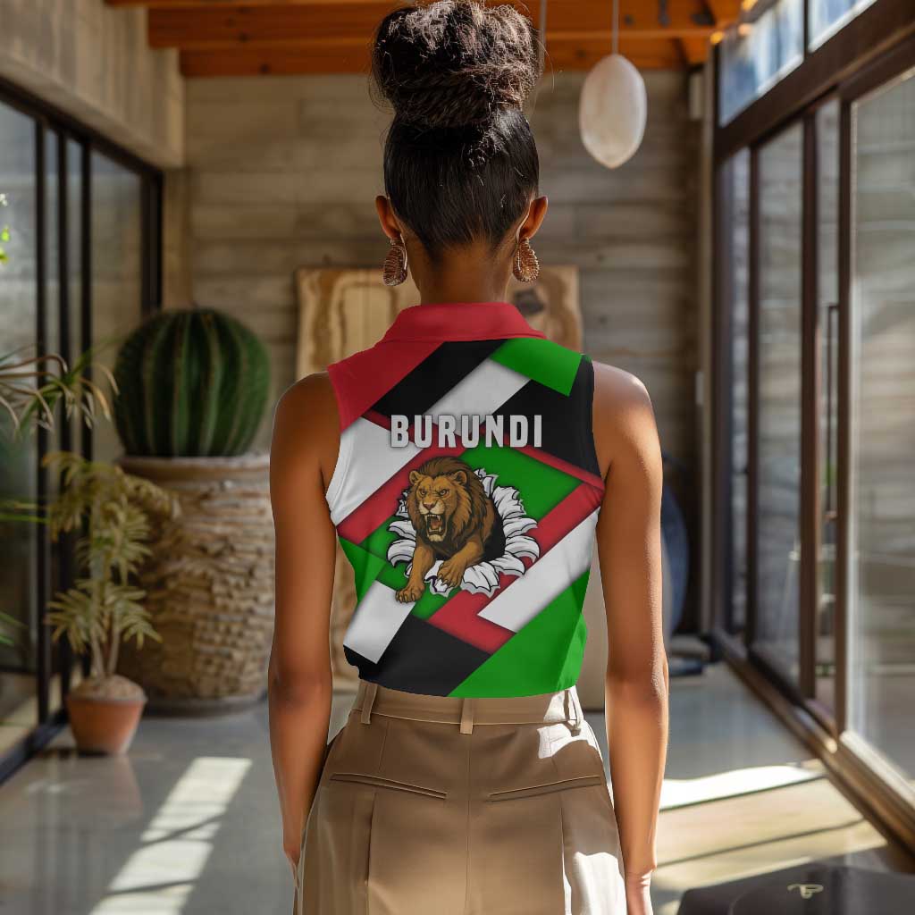 Burundi Roaring Lion Women Sleeveless Polo Shirt with National Flag Colors