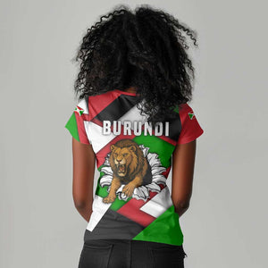 Burundi Roaring Lion Women V-Neck T-Shirt with National Flag Colors