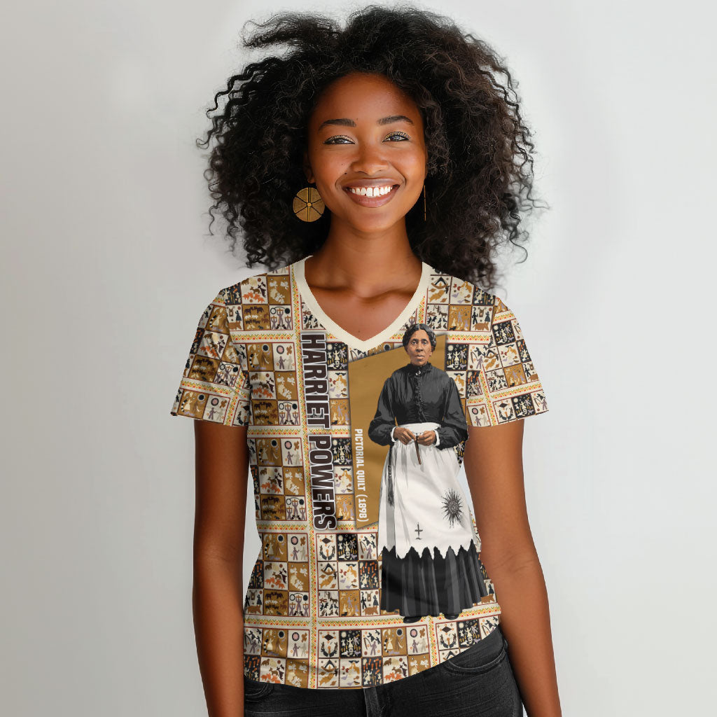 Harriet Powers 1898 Bible Quilt Women V-Neck T-Shirt African American Folk Art