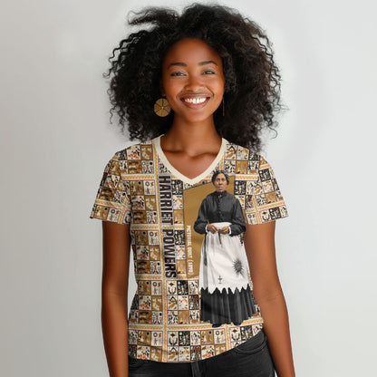 Harriet Powers 1898 Bible Quilt Women V-Neck T-Shirt African American Folk Art