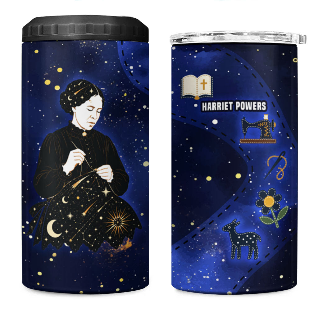 Harriet Powers 4 in 1 Can Cooler Tumbler African American History - Galaxy Celestial Starry Night - Folk Art Quilter