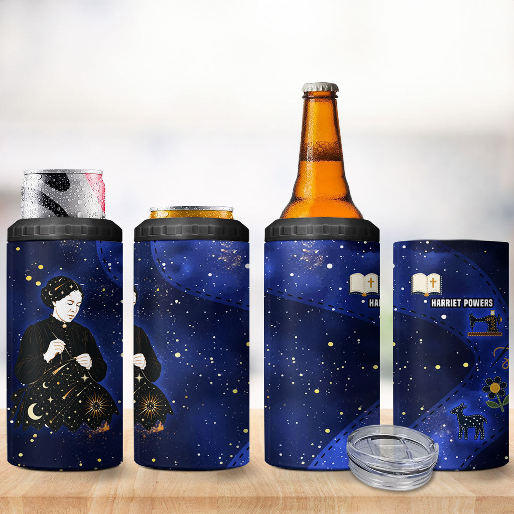 Harriet Powers 4 in 1 Can Cooler Tumbler African American History - Galaxy Celestial Starry Night - Folk Art Quilter