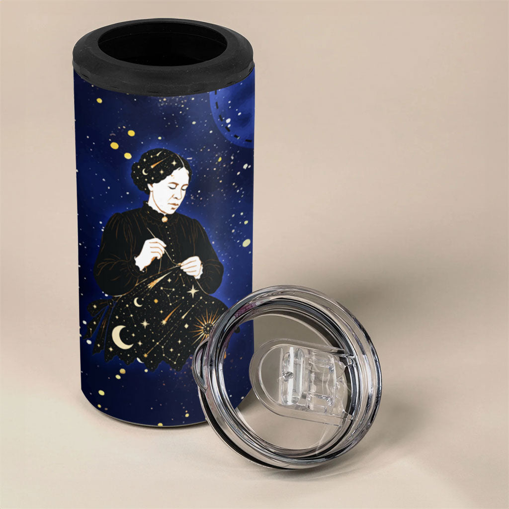 Harriet Powers 4 in 1 Can Cooler Tumbler African American History - Galaxy Celestial Starry Night - Folk Art Quilter