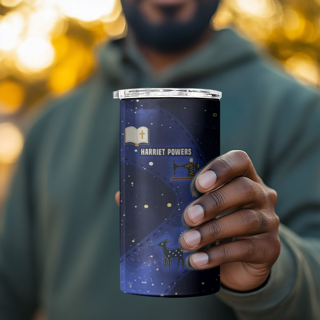 Harriet Powers 4 in 1 Can Cooler Tumbler African American History - Galaxy Celestial Starry Night - Folk Art Quilter