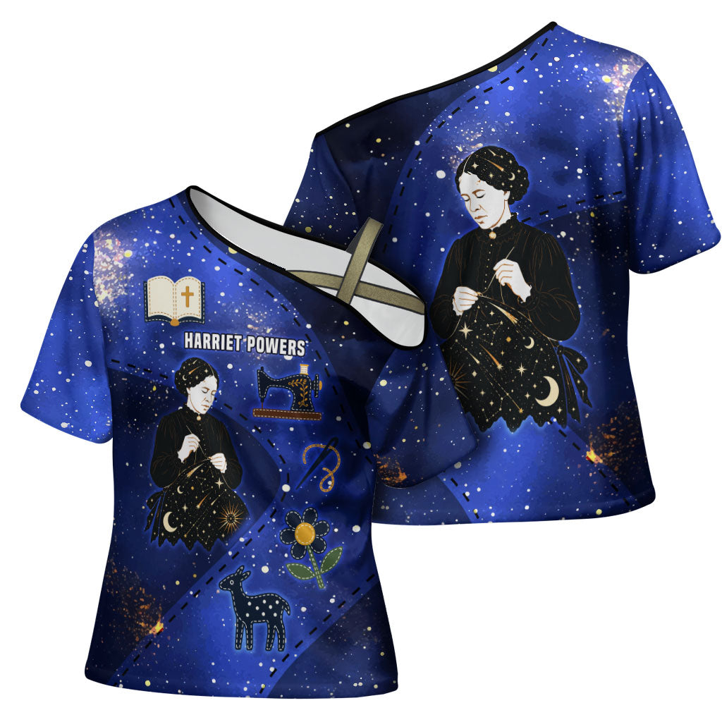 Harriet Powers Cross Shoulder Shirt African American History - Galaxy Celestial Starry Night - Folk Art Quilter