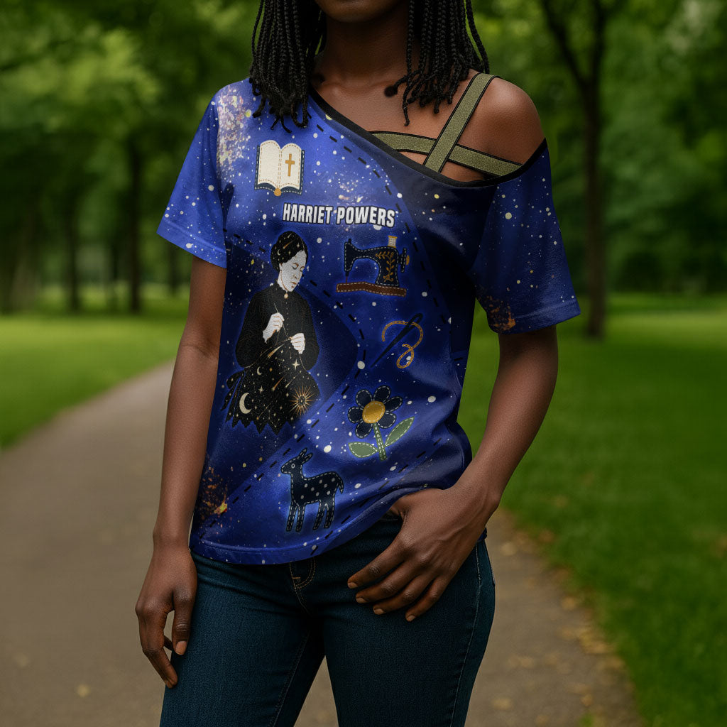 Harriet Powers Cross Shoulder Shirt African American History - Galaxy Celestial Starry Night - Folk Art Quilter