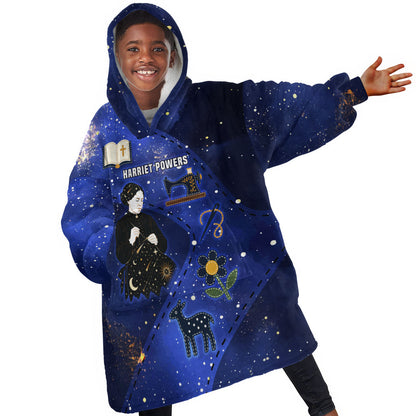 Harriet Powers Kid Wearable Blanket Hoodie African American History - Galaxy Celestial Starry Night - Folk Art Quilter