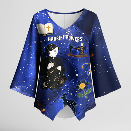 Harriet Powers Kimono Sleeve Blouse African American History - Galaxy Celestial Starry Night - Folk Art Quilter