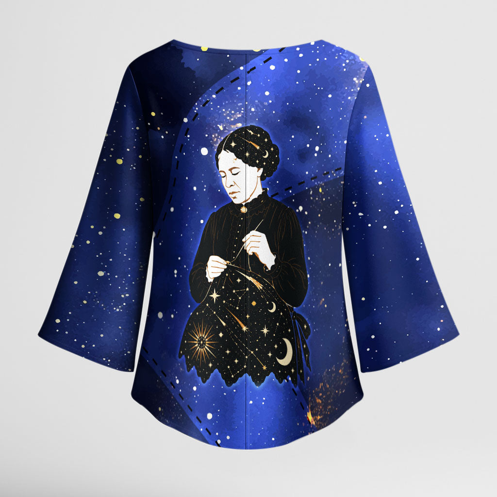 Harriet Powers Kimono Sleeve Blouse African American History - Galaxy Celestial Starry Night - Folk Art Quilter