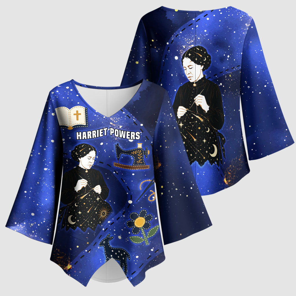 Harriet Powers Kimono Sleeve Blouse African American History - Galaxy Celestial Starry Night - Folk Art Quilter