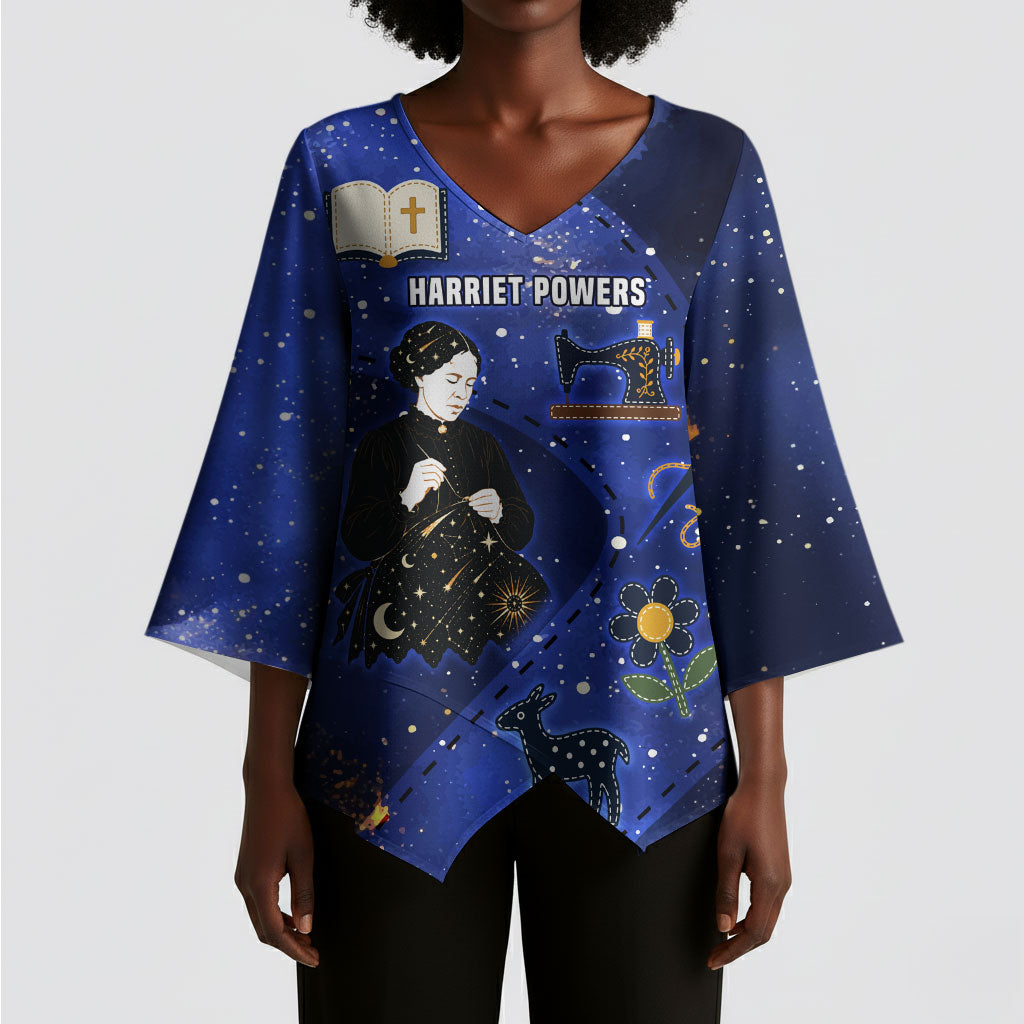 Harriet Powers Kimono Sleeve Blouse African American History - Galaxy Celestial Starry Night - Folk Art Quilter