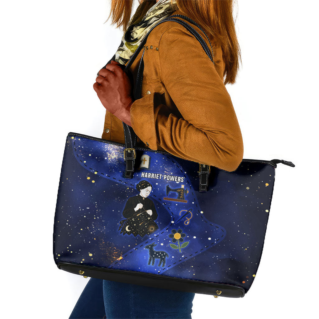 Harriet Powers Leather Tote Bag African American History - Galaxy Celestial Starry Night - Folk Art Quilter