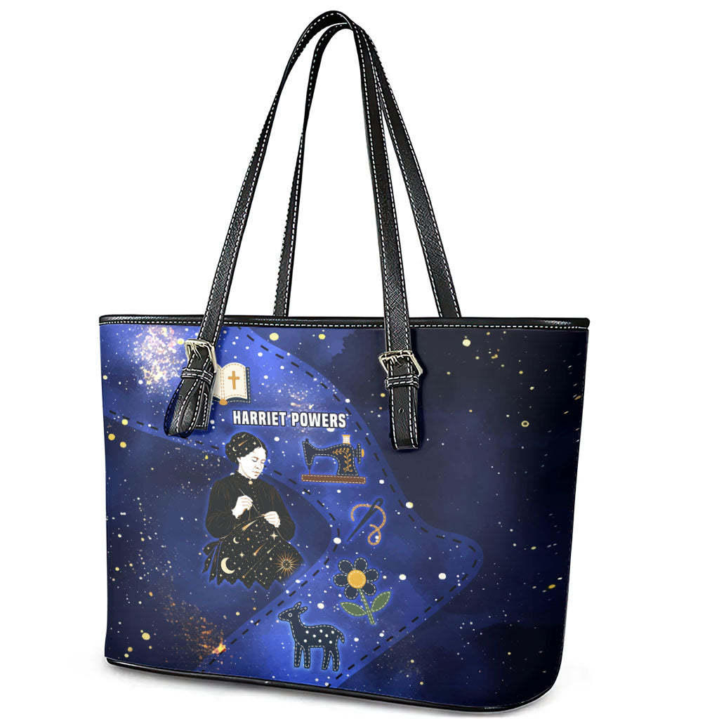 Harriet Powers Leather Tote Bag African American History - Galaxy Celestial Starry Night - Folk Art Quilter