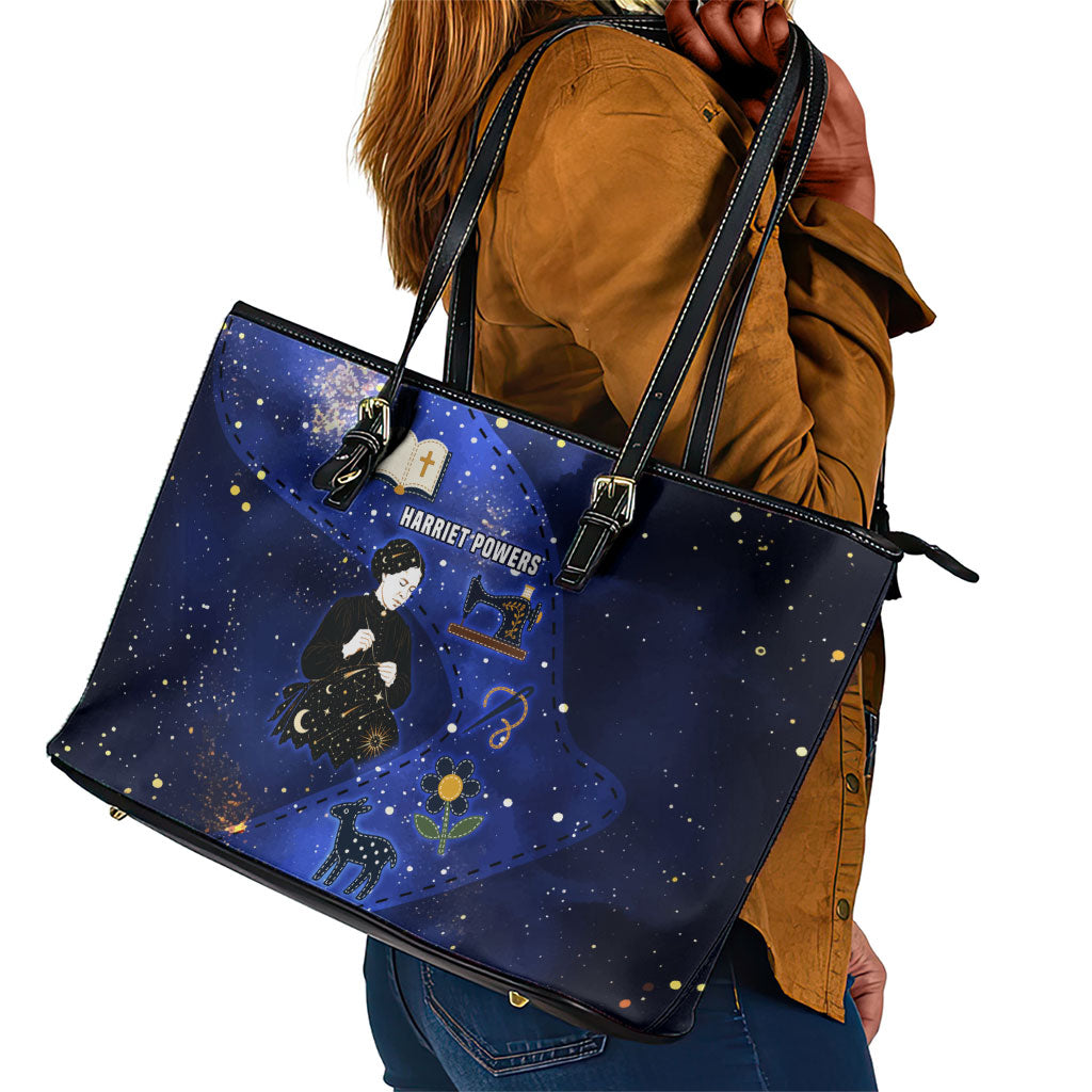 Harriet Powers Leather Tote Bag African American History - Galaxy Celestial Starry Night - Folk Art Quilter