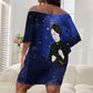 Harriet Powers Off Shoulder Short Dress African American History - Galaxy Celestial Starry Night - Folk Art Quilter