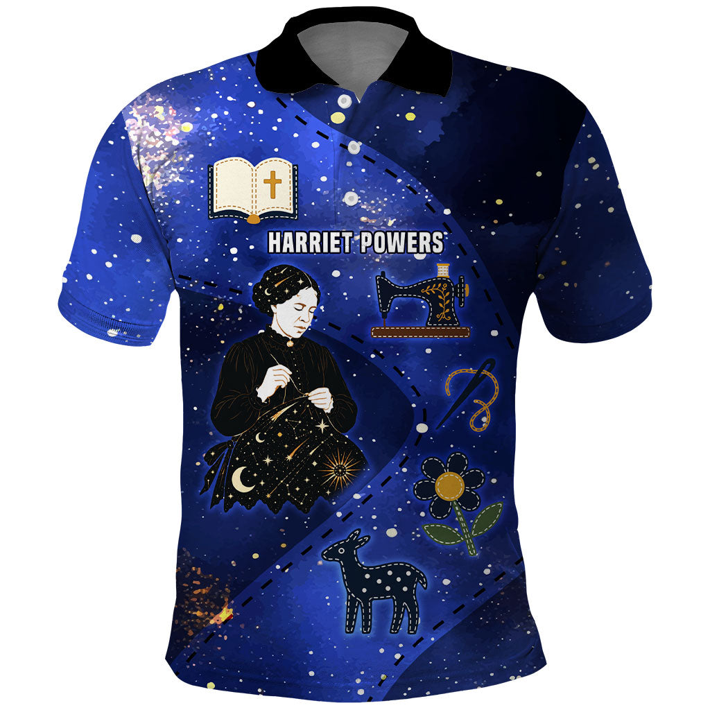 Harriet Powers Polo Shirt African American History - Galaxy Celestial Starry Night - Folk Art Quilter