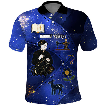 Harriet Powers Polo Shirt African American History - Galaxy Celestial Starry Night - Folk Art Quilter