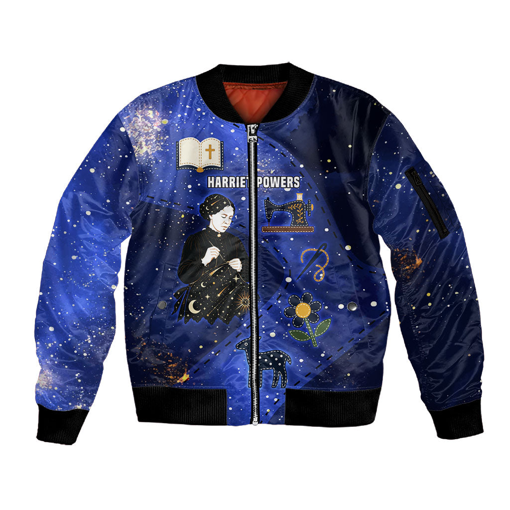 Harriet Powers Sleeve Zip Bomber Jacket African American History - Galaxy Celestial Starry Night - Folk Art Quilter