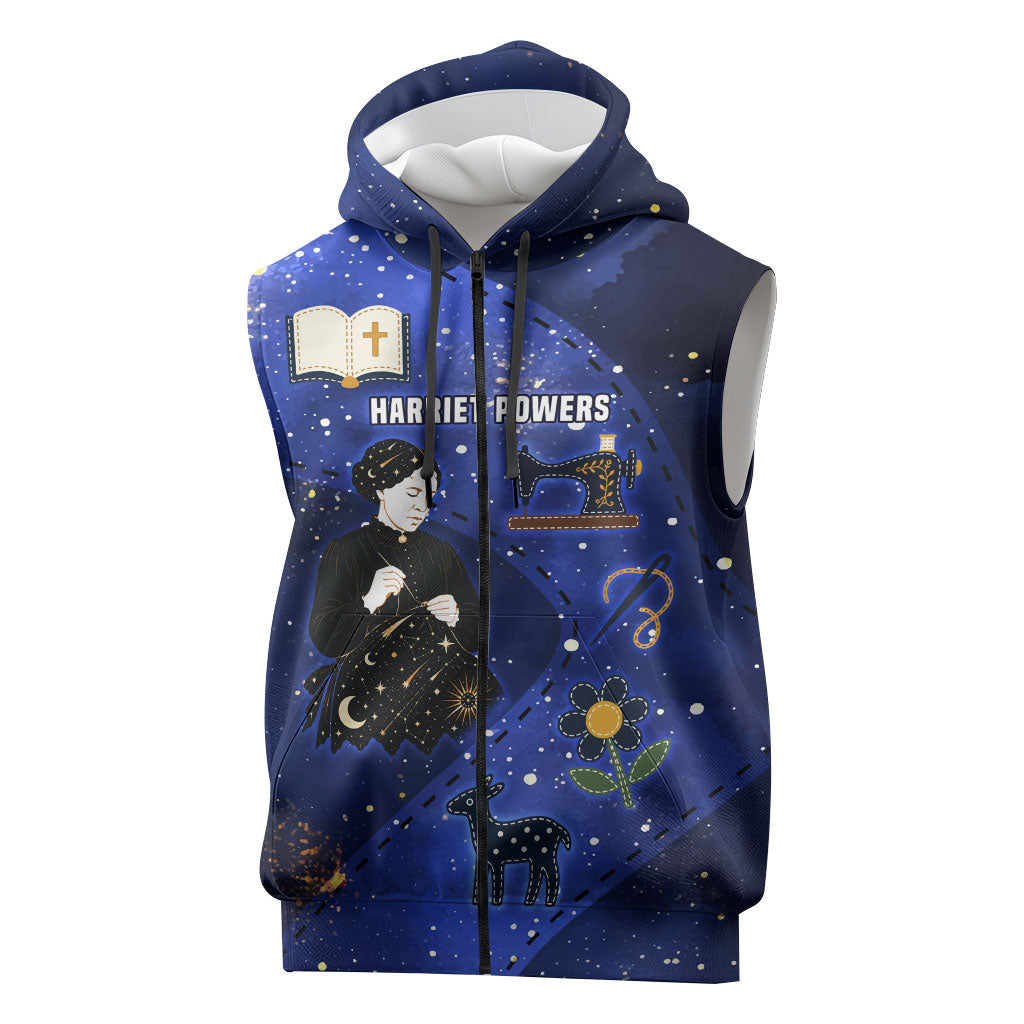 Harriet Powers Sleeveless Zip Hoodie African American History - Galaxy Celestial Starry Night - Folk Art Quilter