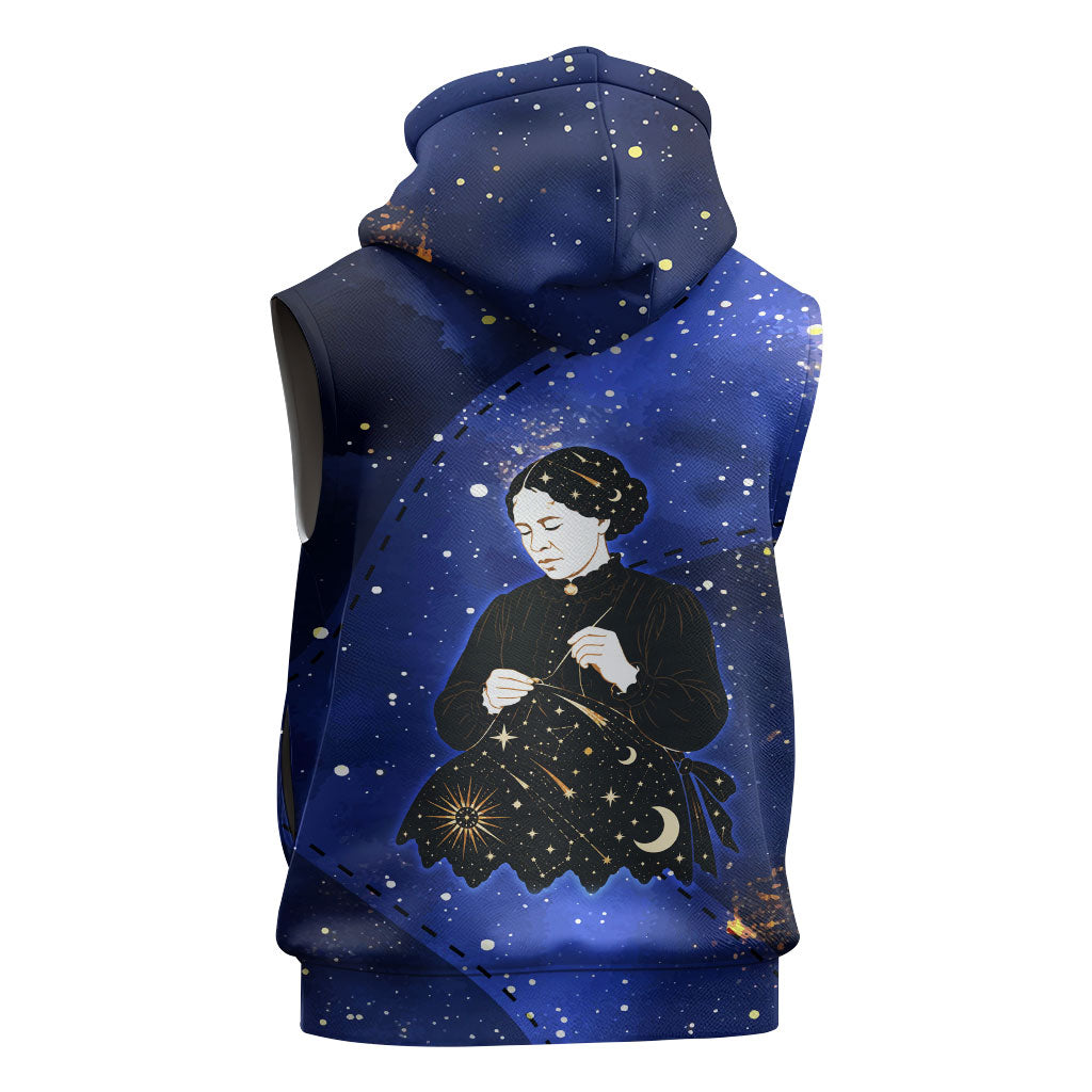 Harriet Powers Sleeveless Zip Hoodie African American History - Galaxy Celestial Starry Night - Folk Art Quilter