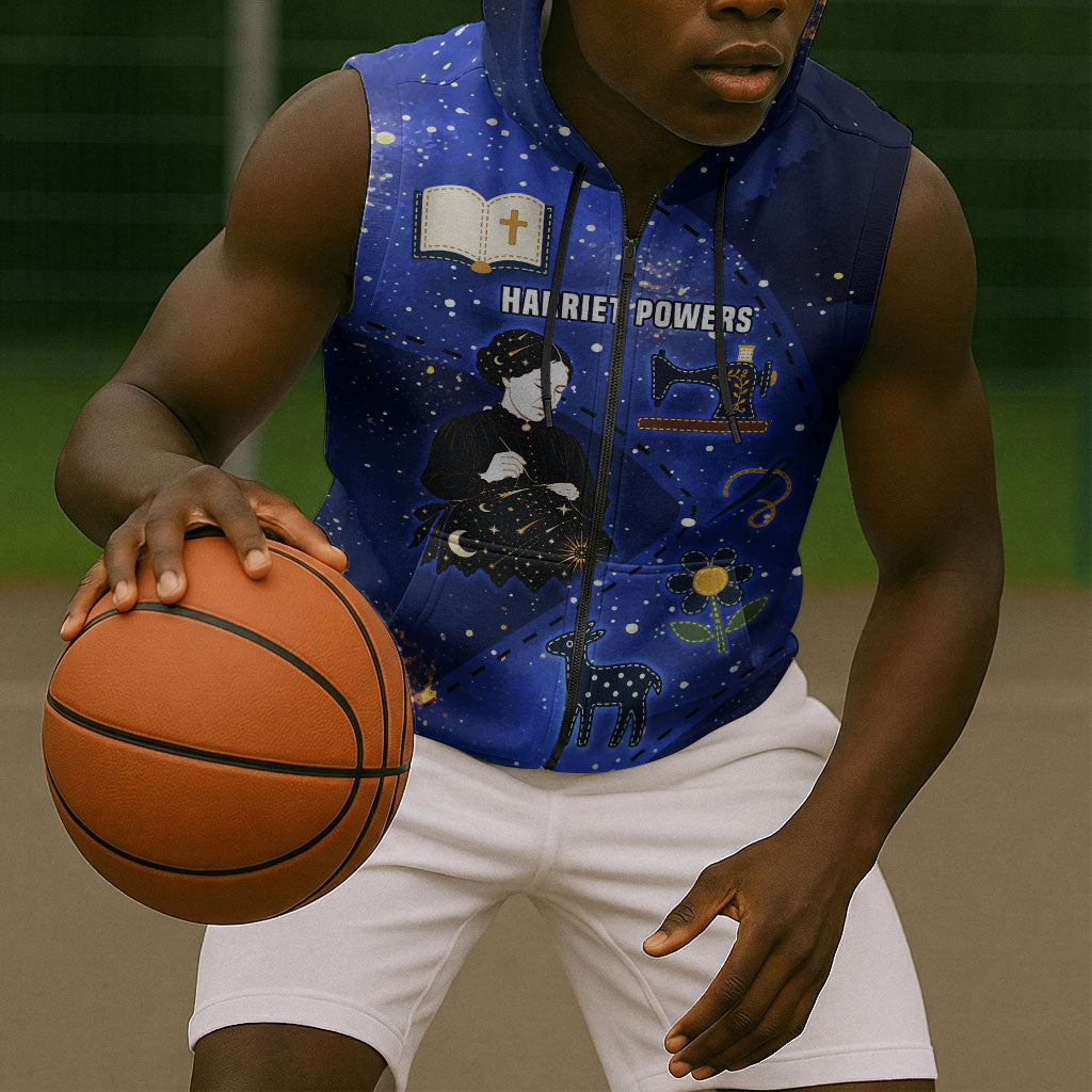 Harriet Powers Sleeveless Zip Hoodie African American History - Galaxy Celestial Starry Night - Folk Art Quilter