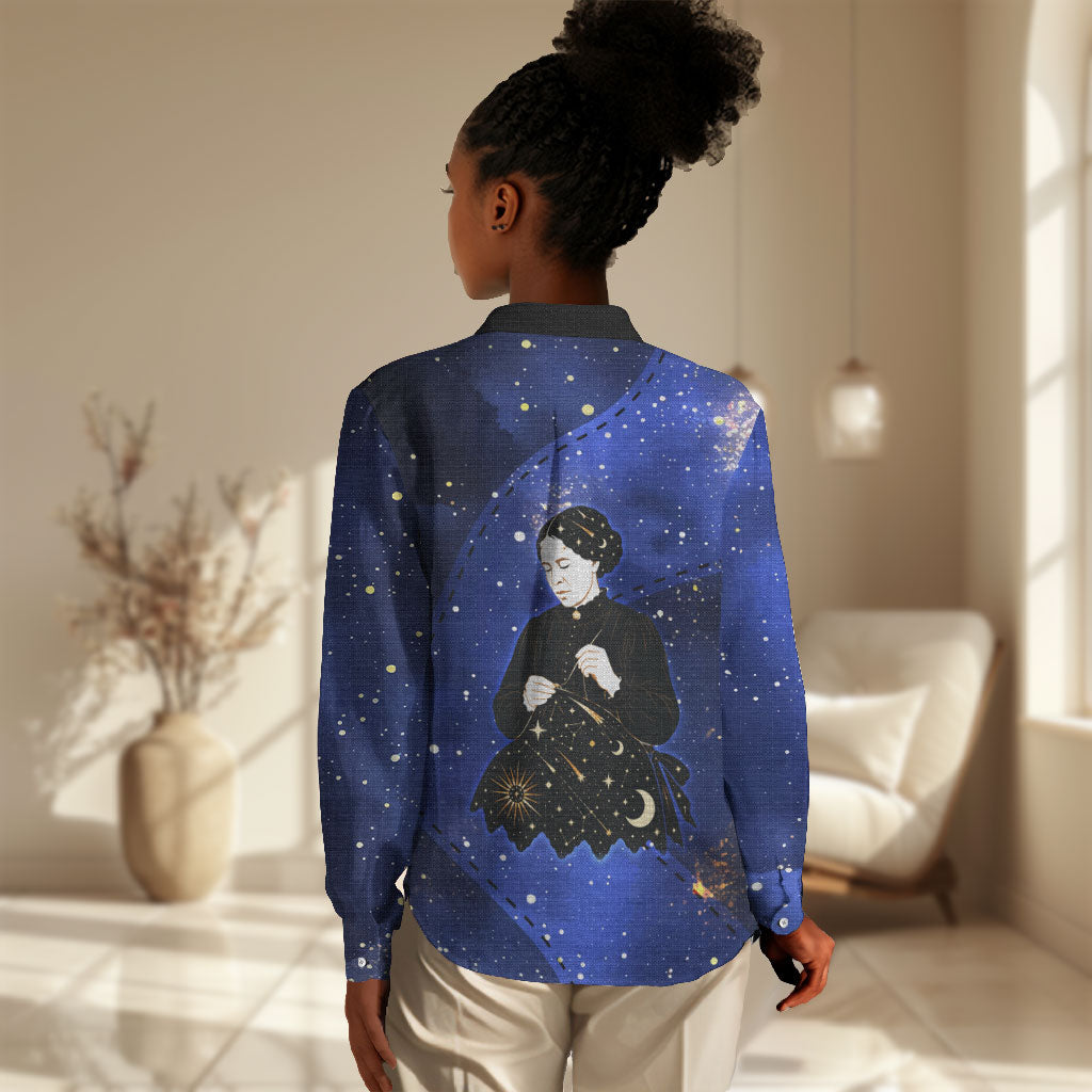 Harriet Powers Women Casual Shirt African American History - Galaxy Celestial Starry Night - Folk Art Quilter