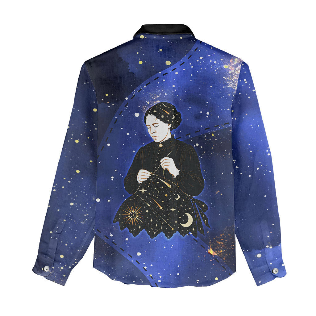 Harriet Powers Women Casual Shirt African American History - Galaxy Celestial Starry Night - Folk Art Quilter